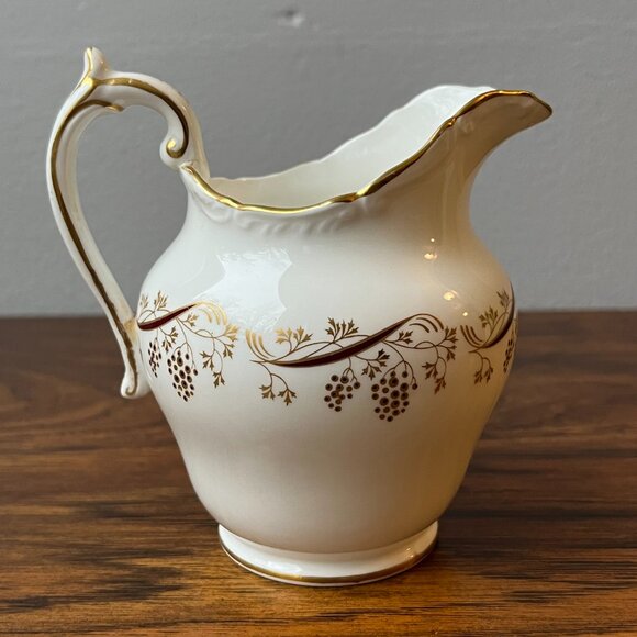COALPORT Burgundy Pattern Creamer Cream Pitcher White Gold Grapes Vines England - Picture 4 of 14